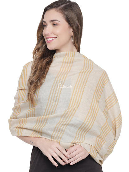 Pashtush India Womens Stoles and Scarves Scarf Pashtush Womens Extra Fine Wool Stole, Striped Weave, Sunflower,Yellow