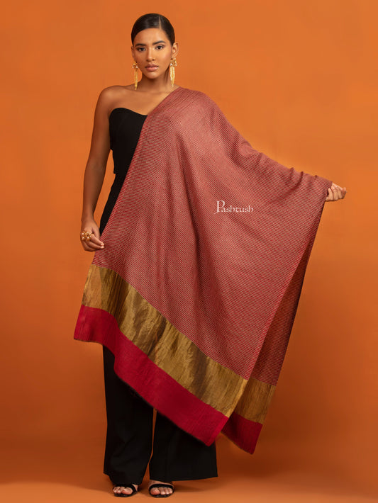 Pashtush India womens scarf and Stoles Pashtush Womens Extra Fine Wool Stole, Twilght Collection Stripe Design, Beige And Maroon