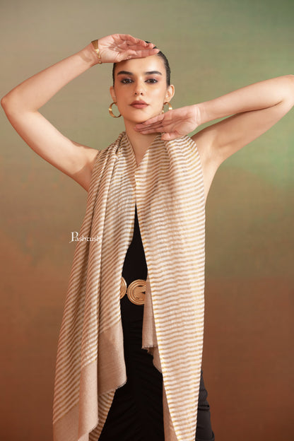 Pashtush India Womens Stoles and Scarves Scarf Pashtush Womens Extra Fine Wool Stole, Twilight Collection, Shimmery Weave Design, Beige