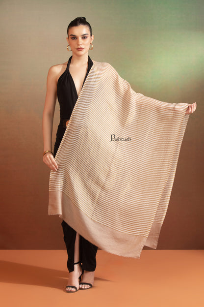 Pashtush India Womens Stoles and Scarves Scarf Pashtush Womens Extra Fine Wool Stole, Twilight Collection, Shimmery Weave Design, Beige