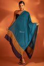Pashtush India womens scarf and Stoles Pashtush Womens Extra Fine Wool Stole, Twilight Collection, Striped Gold Design, Royal Blue