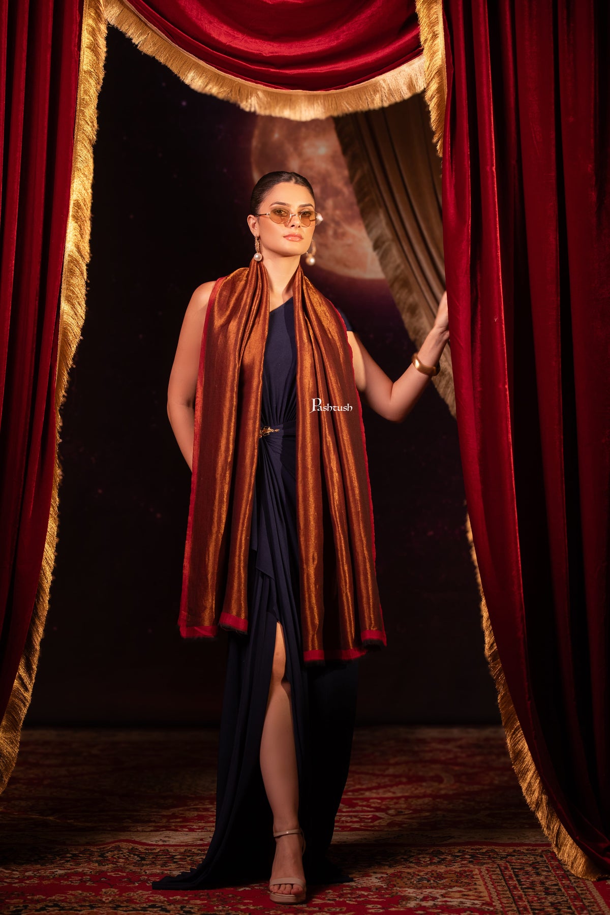 Pashtush India Womens Shawls Pashtush Womens Extra Fine Wool Stole, Twilight Design, Maroon