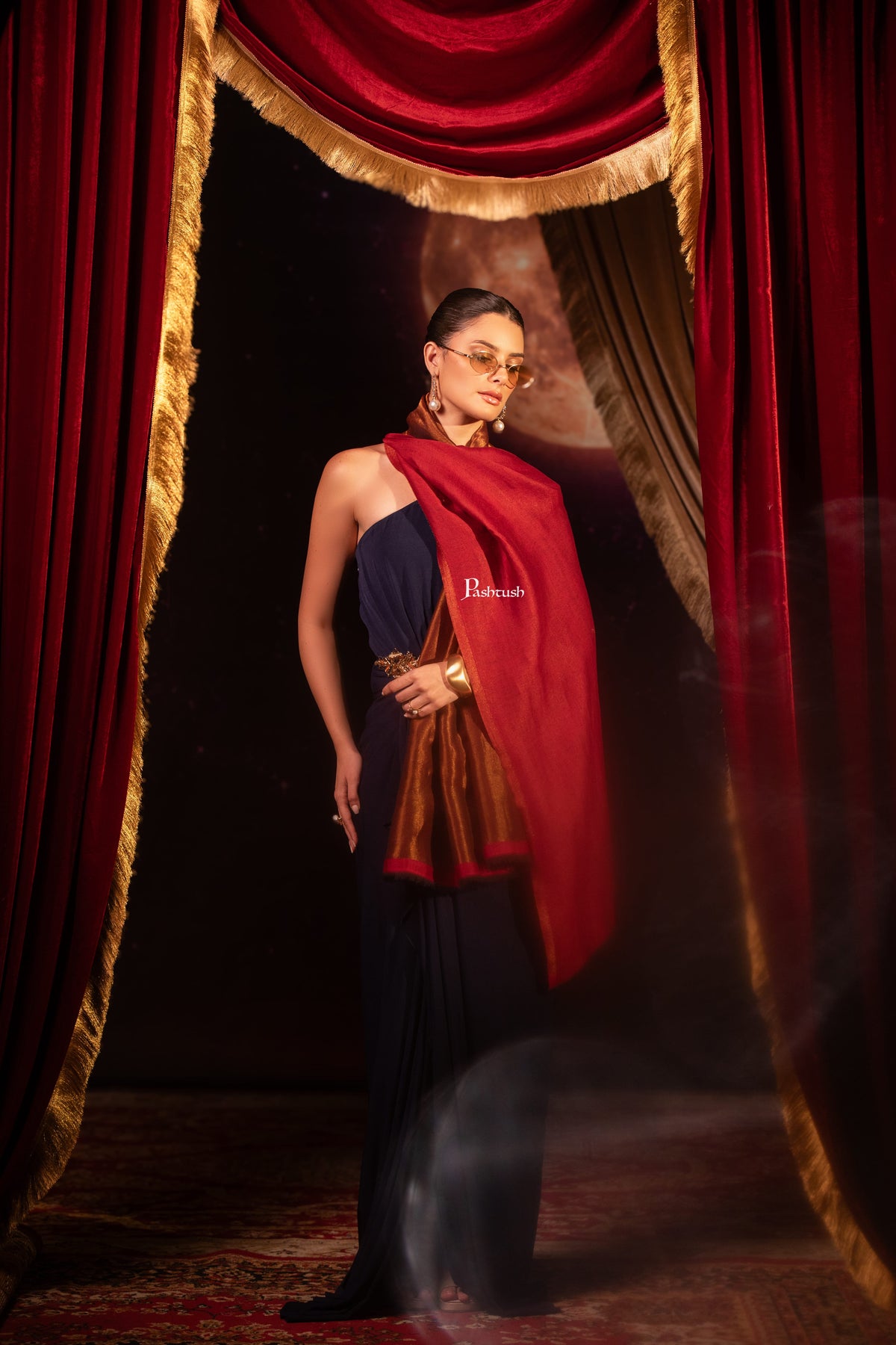 Pashtush India Womens Shawls Pashtush Womens Extra Fine Wool Stole, Twilight Design, Maroon