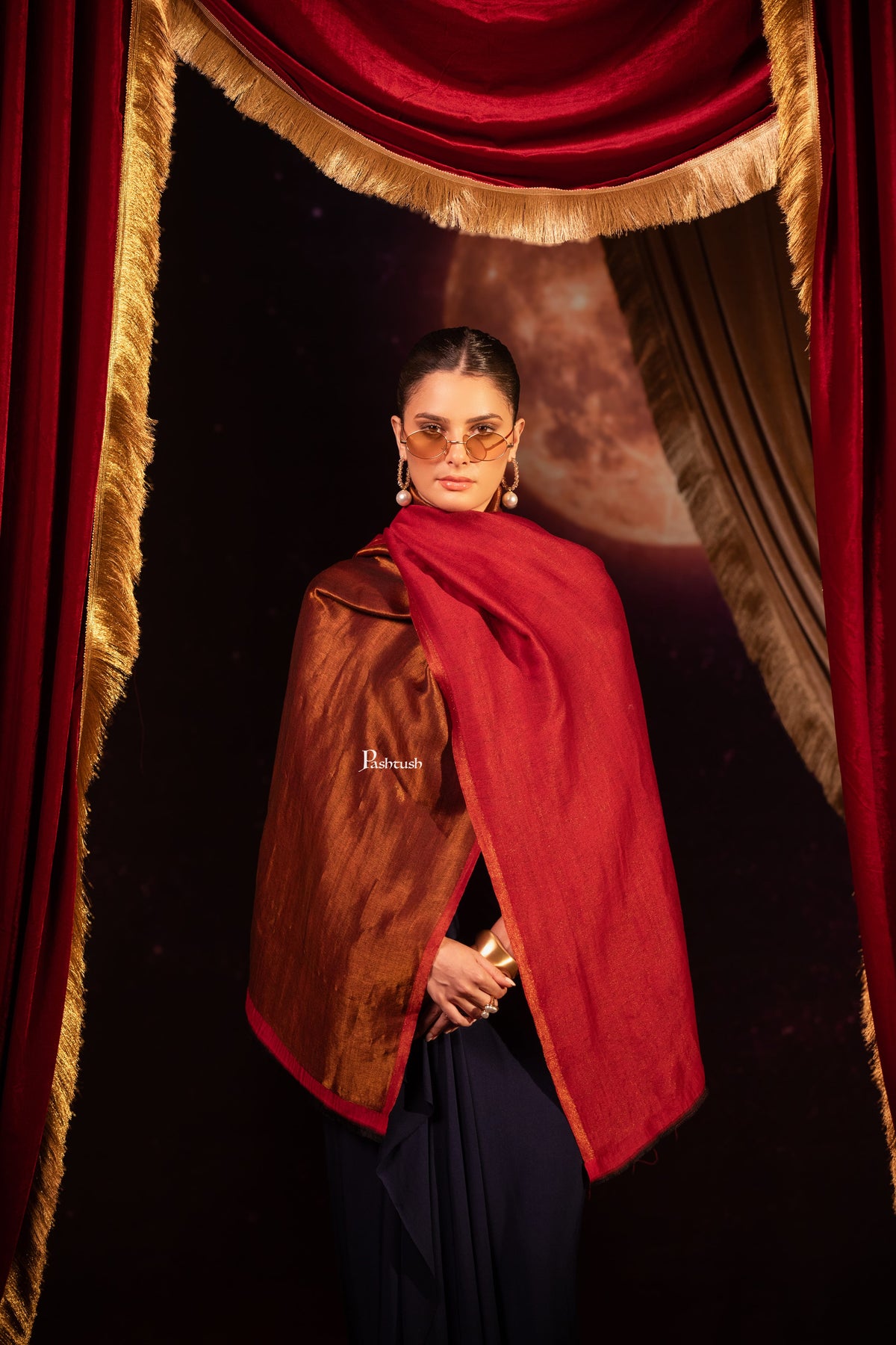 Pashtush India Womens Shawls Pashtush Womens Extra Fine Wool Stole, Twilight Design, Maroon