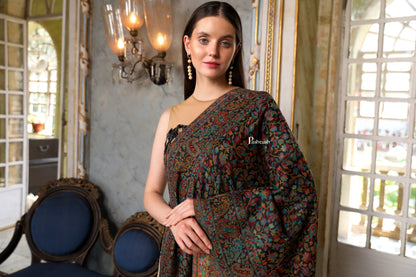 Pashtush India Womens Stoles Pashtush Womens Extra Fine Wool Stole, Woven Ethnic Weave  Design, Black