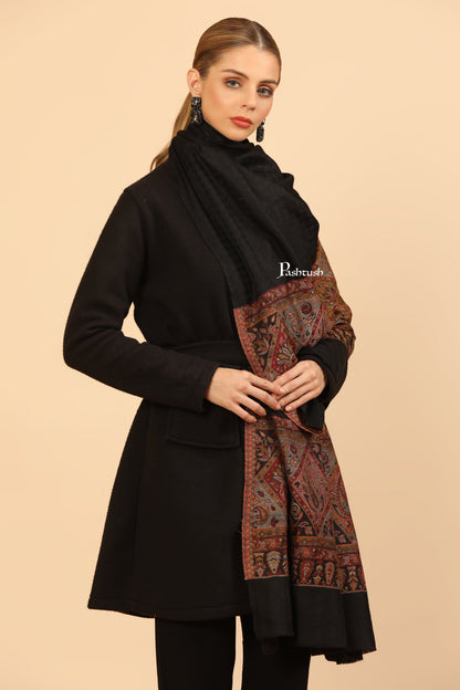 Pashtush India Womens Stoles Pashtush Womens Extra Fine Wool Stole, Woven Geometric Design, Black