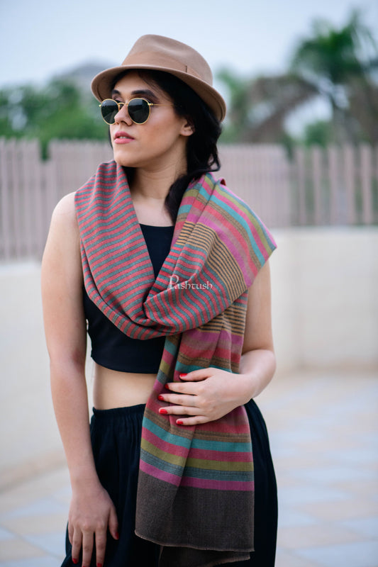 Pashtush India Womens Stoles and Scarves Scarf Pashtush Womens Extra Fine Wool, Striped Woven Scarf, Multicolored