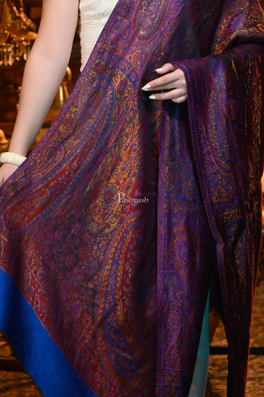 Pashtush India Womens Stoles and Scarves Scarf Pashtush Womens Extra Fine Wool twilight Stole With Shimmery Zari Thread Weave, Multicolour