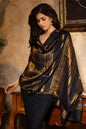Pashtush India Womens Stoles and Scarves Scarf Pashtush Womens, Extra Fine Wool, Twilight Striped Scarf, With Shimmery Metallic Zari Thread Weave Black