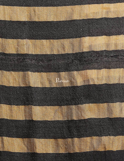Pashtush India Womens Stoles and Scarves Scarf Pashtush Womens, Extra Fine Wool, Twilight Striped Scarf, With Shimmery Metallic Zari Thread Weave Black