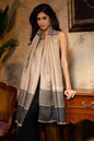 Pashtush India Womens Stoles and Scarves Scarf Pashtush Womens, Extra Fine Wool, Twilight Striped Scarf, With Shimmery Metallic Zari Weave, Beige