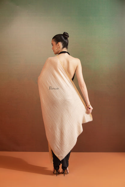 Pashtush India Womens Stoles and Scarves Scarf Pashtush Womens Extra Fine Wool with zari Stole, Design, Cream Gold