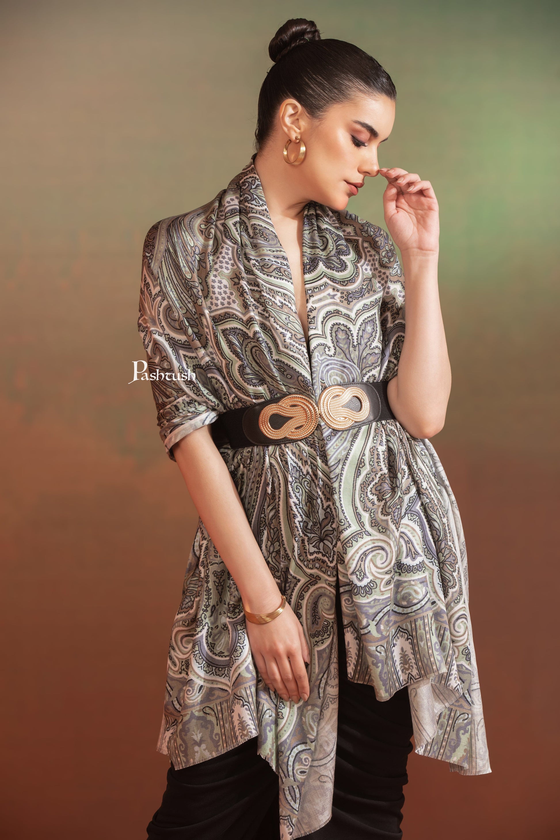 Pashtush India Womens Shawls Pashtush Womens Extra Soft Bamboo Shawl, Printed Paisley Design, Multicolour