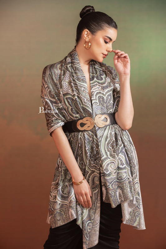Pashtush India Womens Shawls Pashtush Womens Extra Soft Bamboo Shawl, Printed Paisley Design, Multicolour