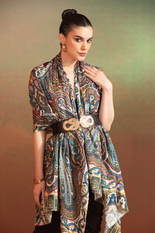 Pashtush India Womens Shawls Pashtush Womens Extra Soft Bamboo Shawl, Printed Paisley Design, Multicolour