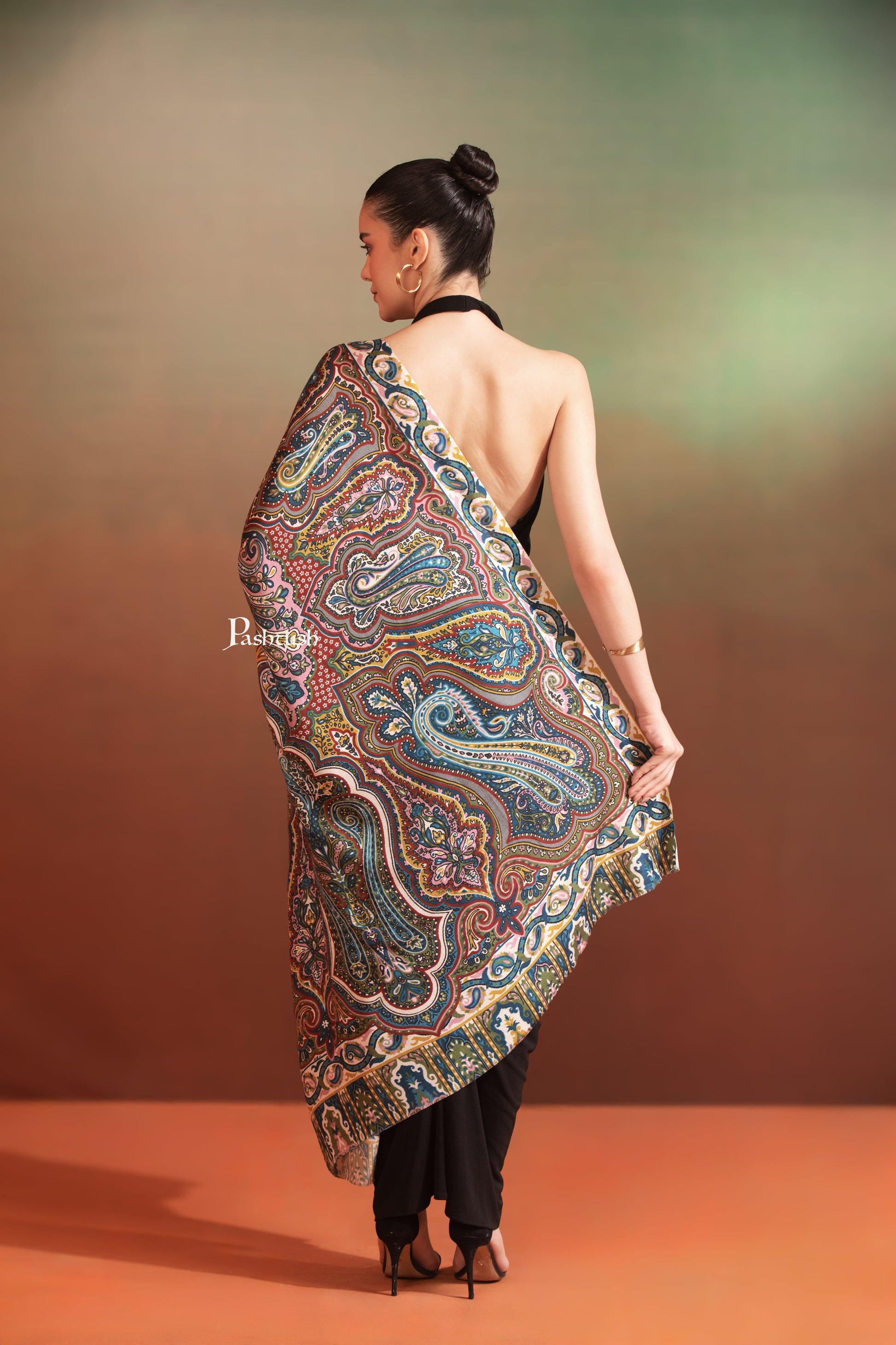 Pashtush India Womens Shawls Pashtush Womens Extra Soft Bamboo Shawl, Printed Paisley Design, Multicolour