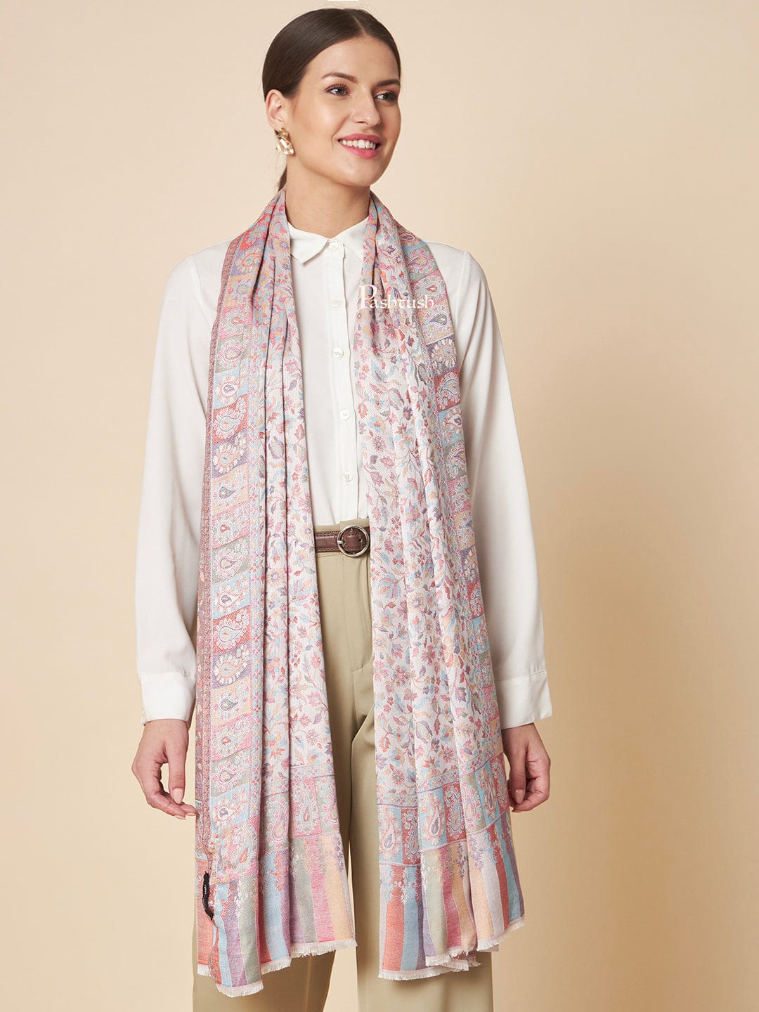 Pashtush India Womens Stoles and Scarves Scarf Pashtush Womens Extra Soft Bamboo Stole, Ethnic  Design, Multicolour