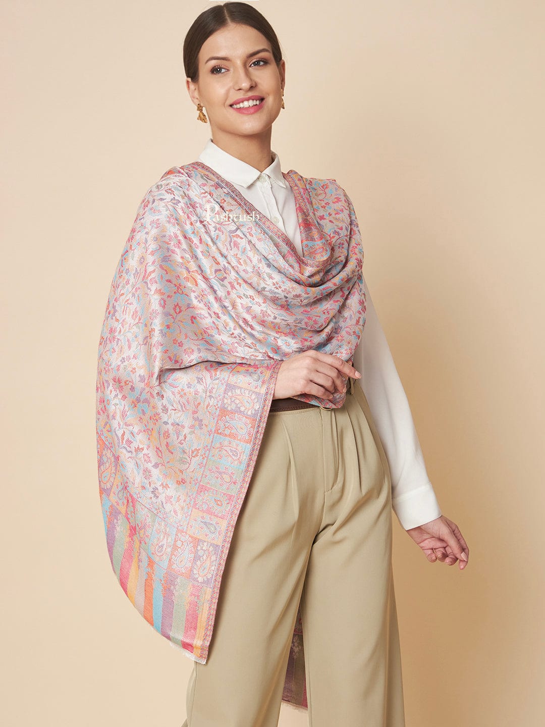 Pashtush India Womens Stoles and Scarves Scarf Pashtush Womens Extra Soft Bamboo Stole, Ethnic  Design, Multicolour