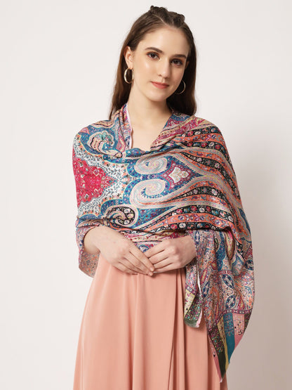 Pashtush India Womens Stoles and Scarves Scarf Pashtush Womens Extra Soft Bamboo Stole, Kalamkari Printed Design, Multicolour