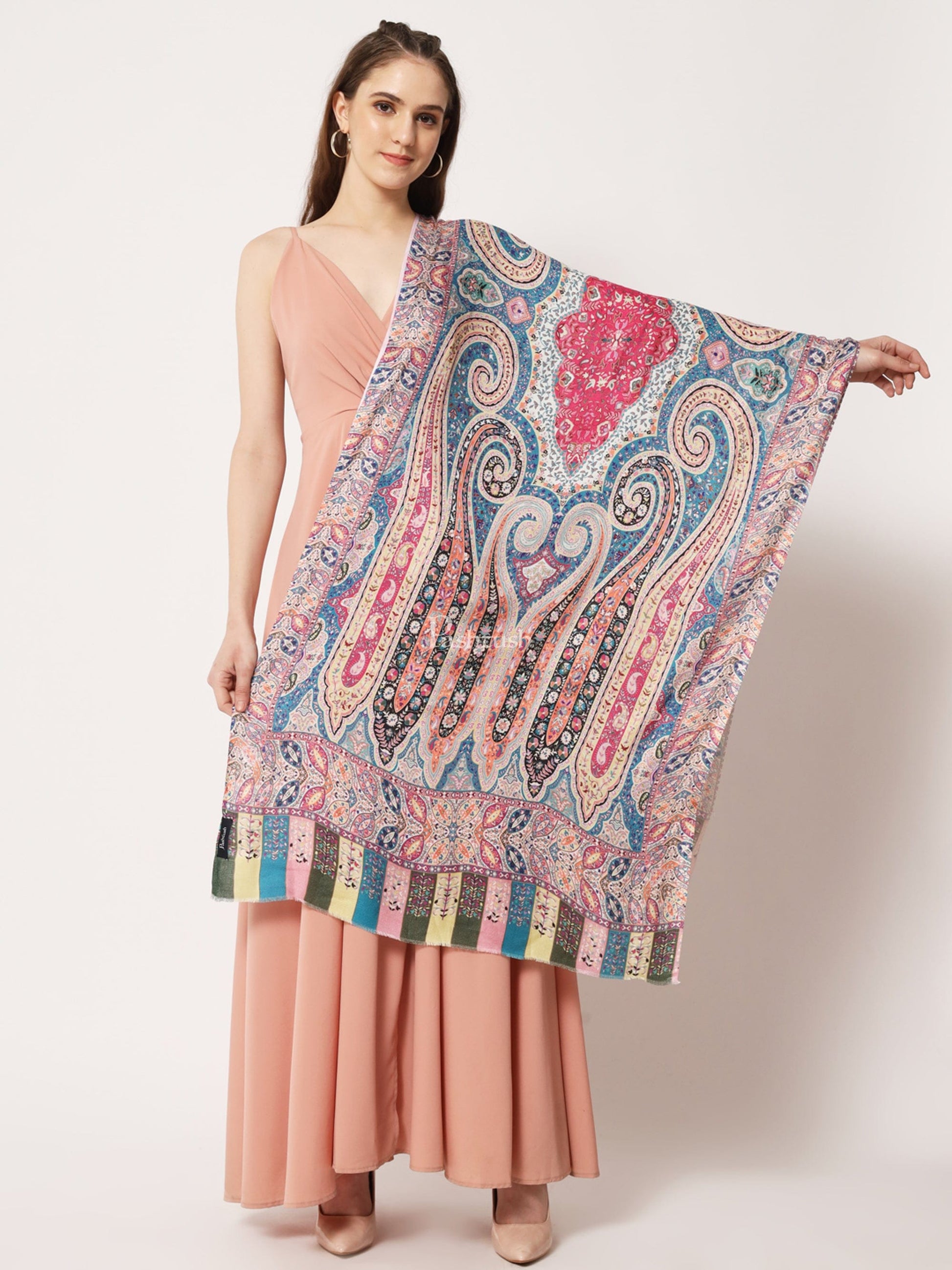 Pashtush India Womens Stoles and Scarves Scarf Pashtush Womens Extra Soft Bamboo Stole, Kalamkari Printed Design, Multicolour