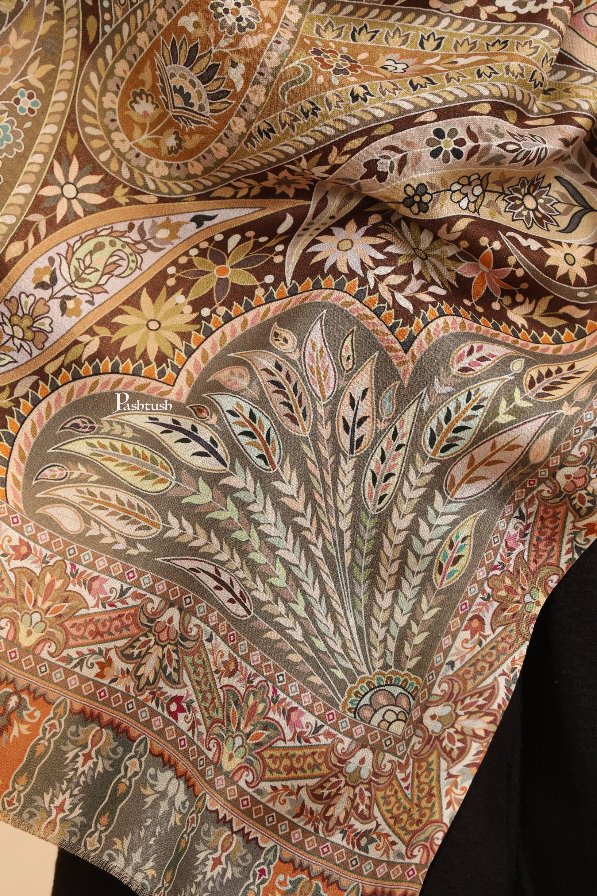 Pashtush India Womens Stoles and Scarves Scarf Pashtush Womens Extra Soft Bamboo Stole, Printed Design, Beige