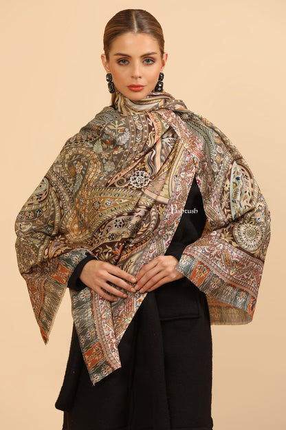 Pashtush India Womens Stoles and Scarves Scarf Pashtush Womens Extra Soft Bamboo Stole, Printed Design, Beige