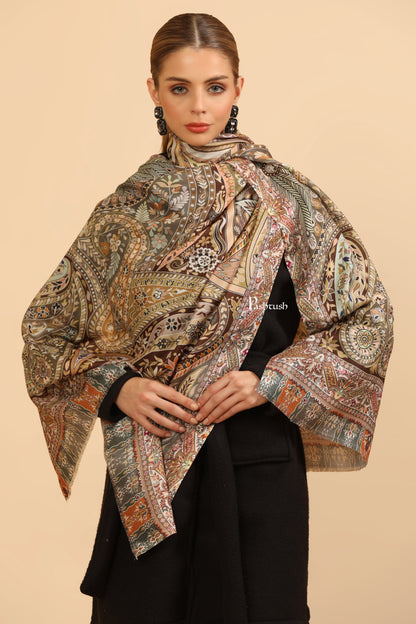Pashtush India Womens Stoles and Scarves Scarf Pashtush Womens Extra Soft Bamboo Stole, Printed Design, Beige