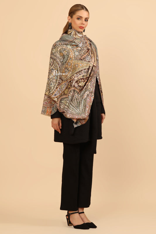 Pashtush India Womens Stoles and Scarves Scarf Pashtush Womens Extra Soft Bamboo Stole, Printed Design, Beige