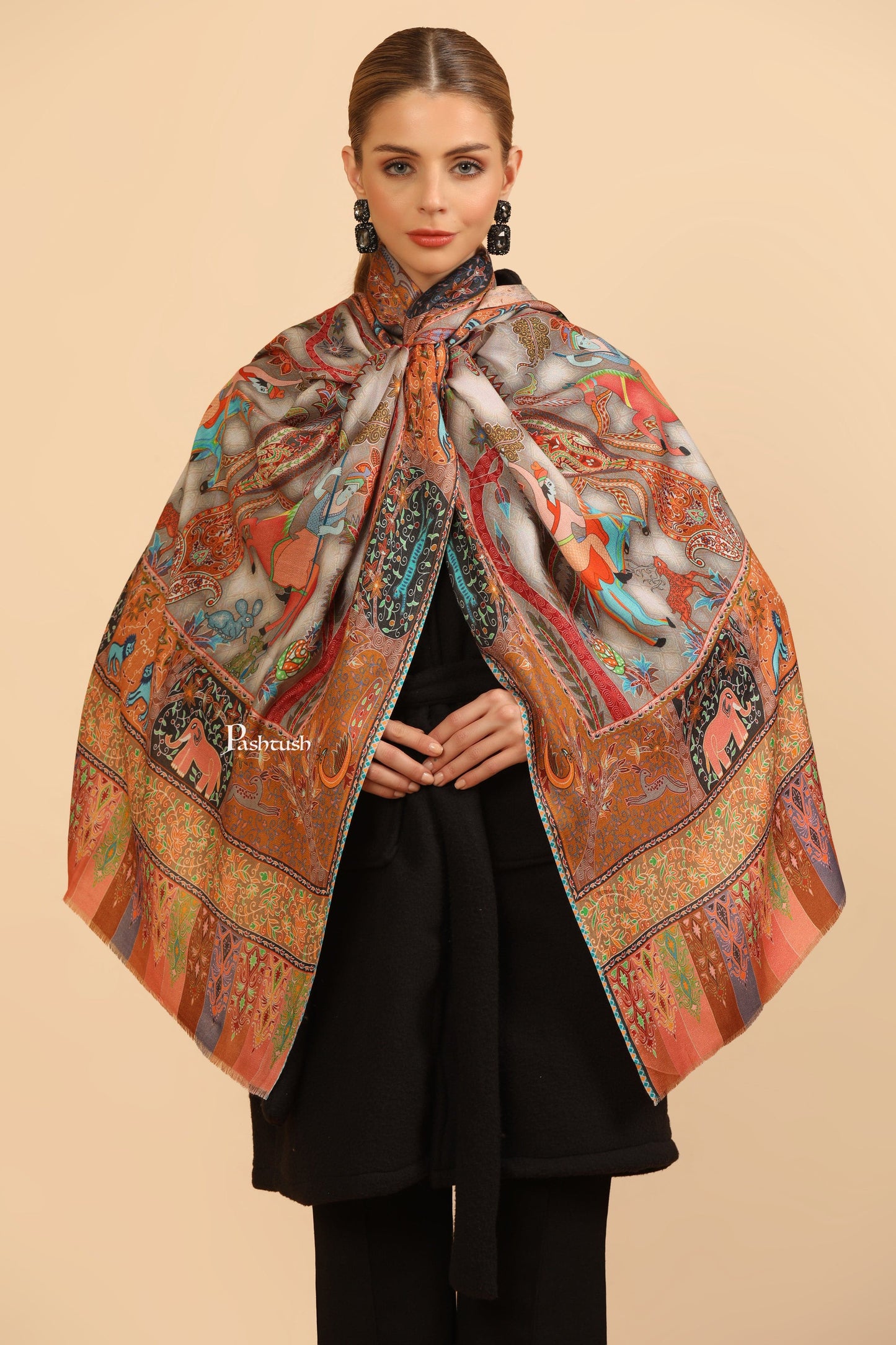 Pashtush India Womens Stoles and Scarves Scarf Pashtush Womens Extra Soft Bamboo Stole, Printed Paisley Design, Multicolour