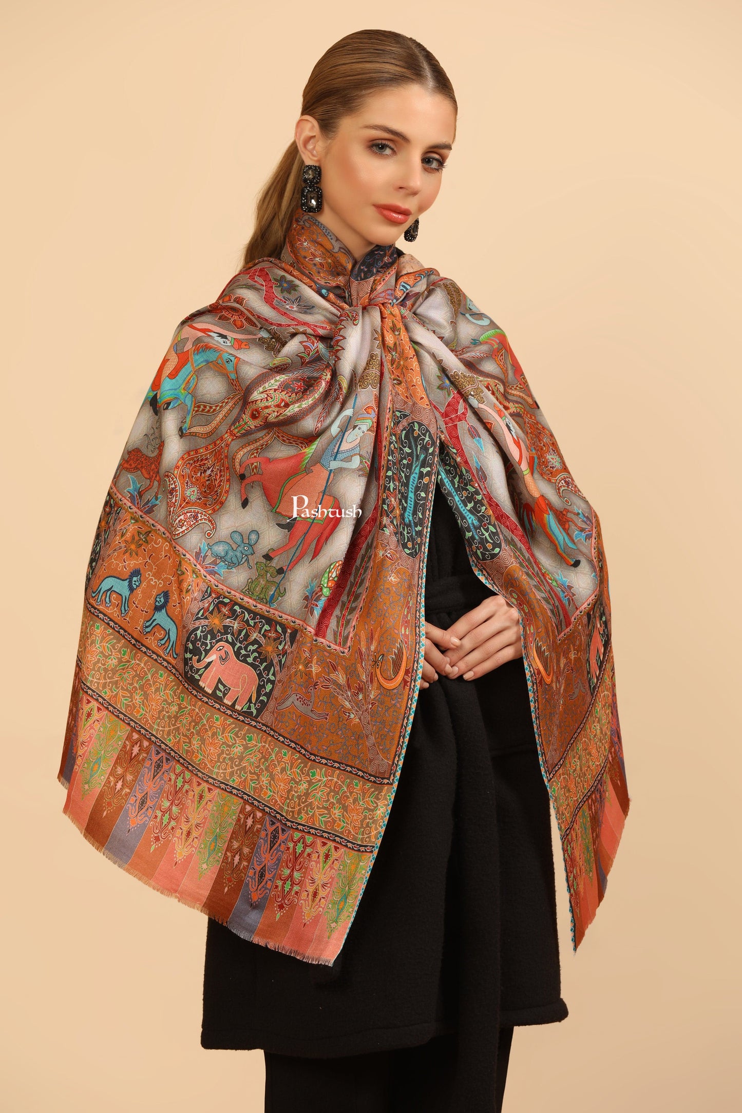 Pashtush India Womens Stoles and Scarves Scarf Pashtush Womens Extra Soft Bamboo Stole, Printed Paisley Design, Multicolour