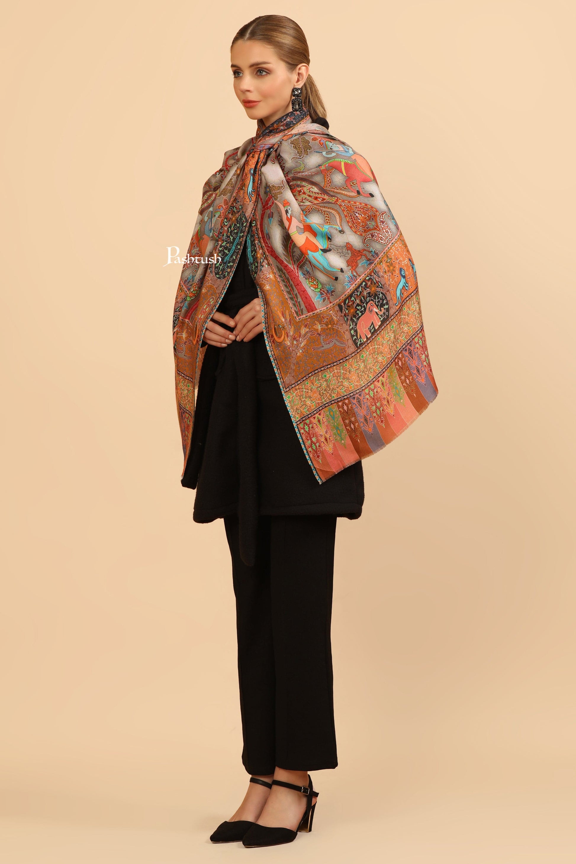 Pashtush India Womens Stoles and Scarves Scarf Pashtush Womens Extra Soft Bamboo Stole, Printed Paisley Design, Multicolour