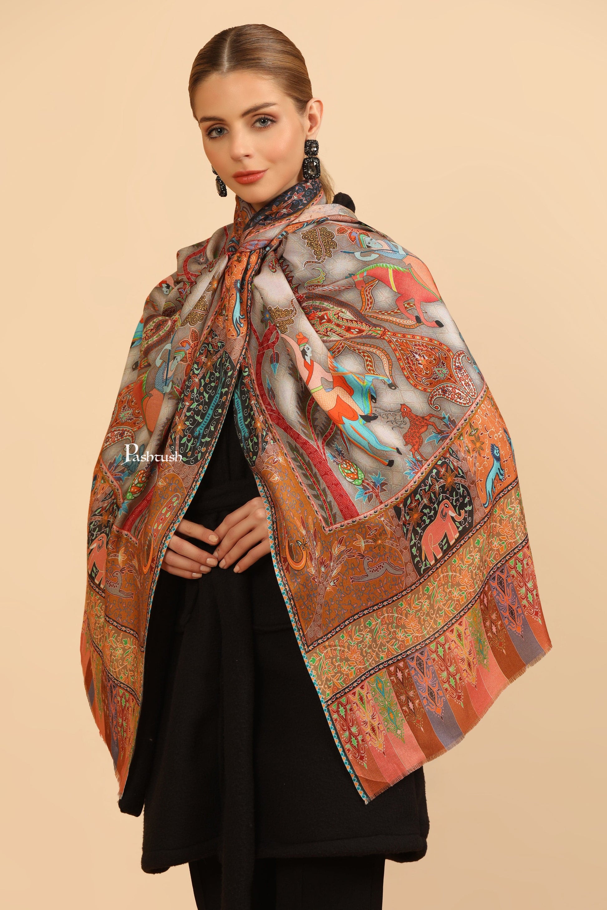Pashtush India Womens Stoles and Scarves Scarf Pashtush Womens Extra Soft Bamboo Stole, Printed Paisley Design, Multicolour