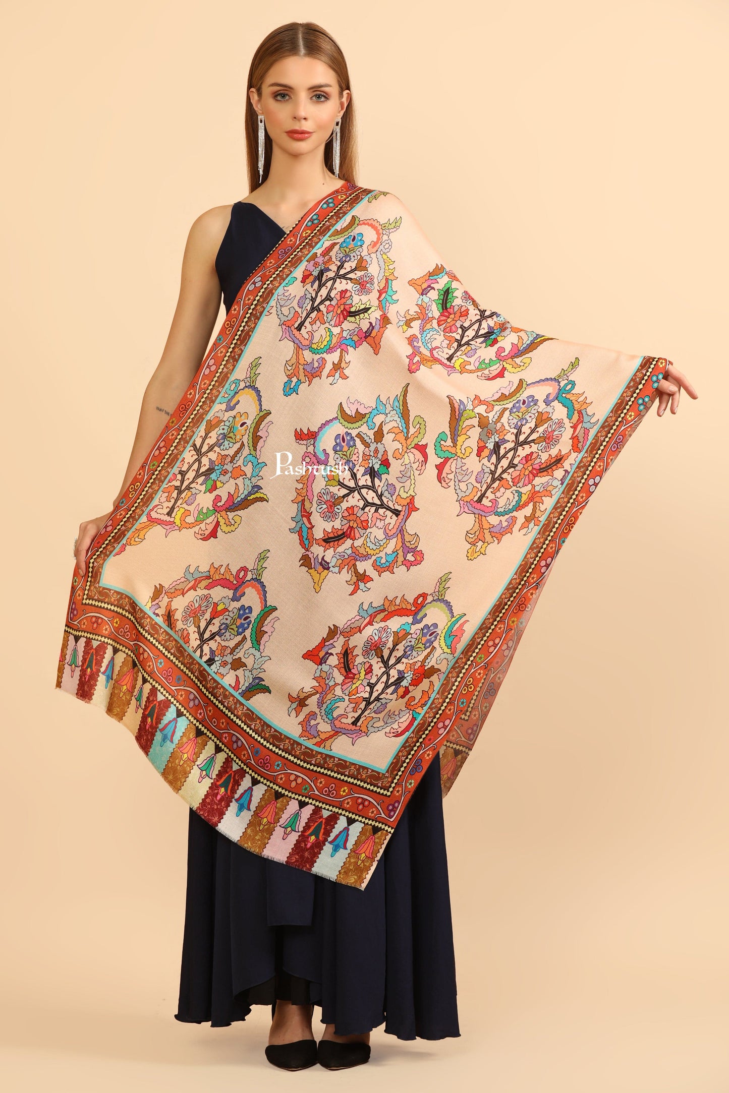 Pashtush India Womens Stoles Pashtush Womens Extra Soft Bamboo Stole, Printed Paisley Design, Multicolour