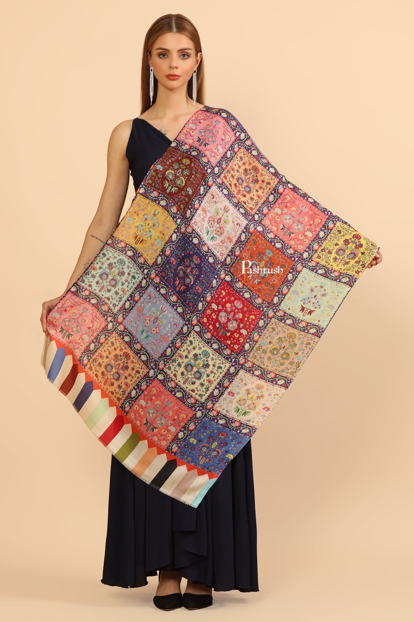 Pashtush India Womens Stoles Pashtush Womens Extra Soft Bamboo Stole, Printed Paisley Design, Multicolour