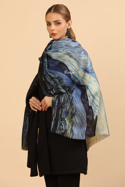Pashtush India Womens Stoles and Scarves Scarf Pashtush Womens Extra Soft Bamboo Stole, Printed Starry Night Design, Multicolour