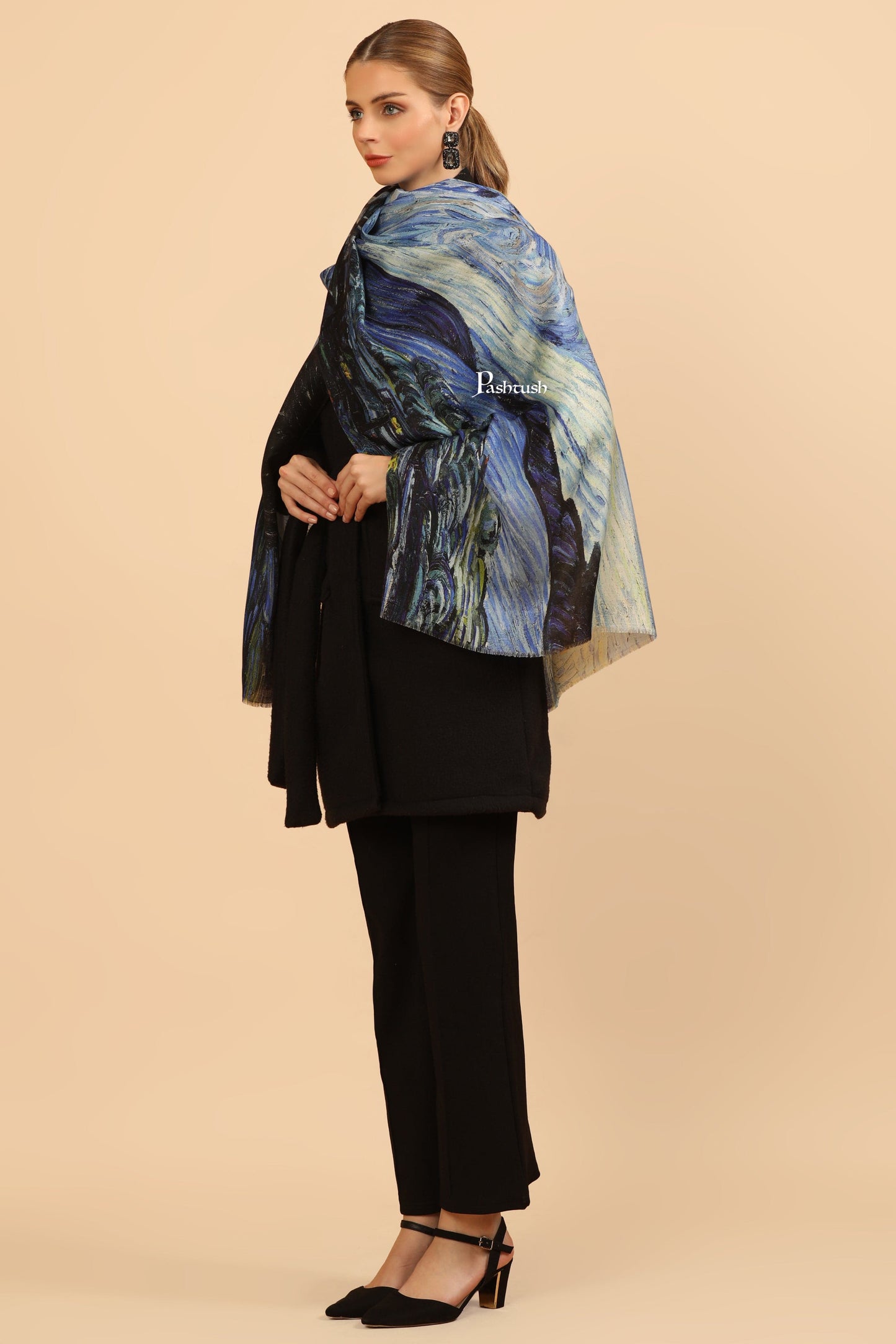 Pashtush India Womens Stoles and Scarves Scarf Pashtush Womens Extra Soft Bamboo Stole, Printed Starry Night Design, Multicolour