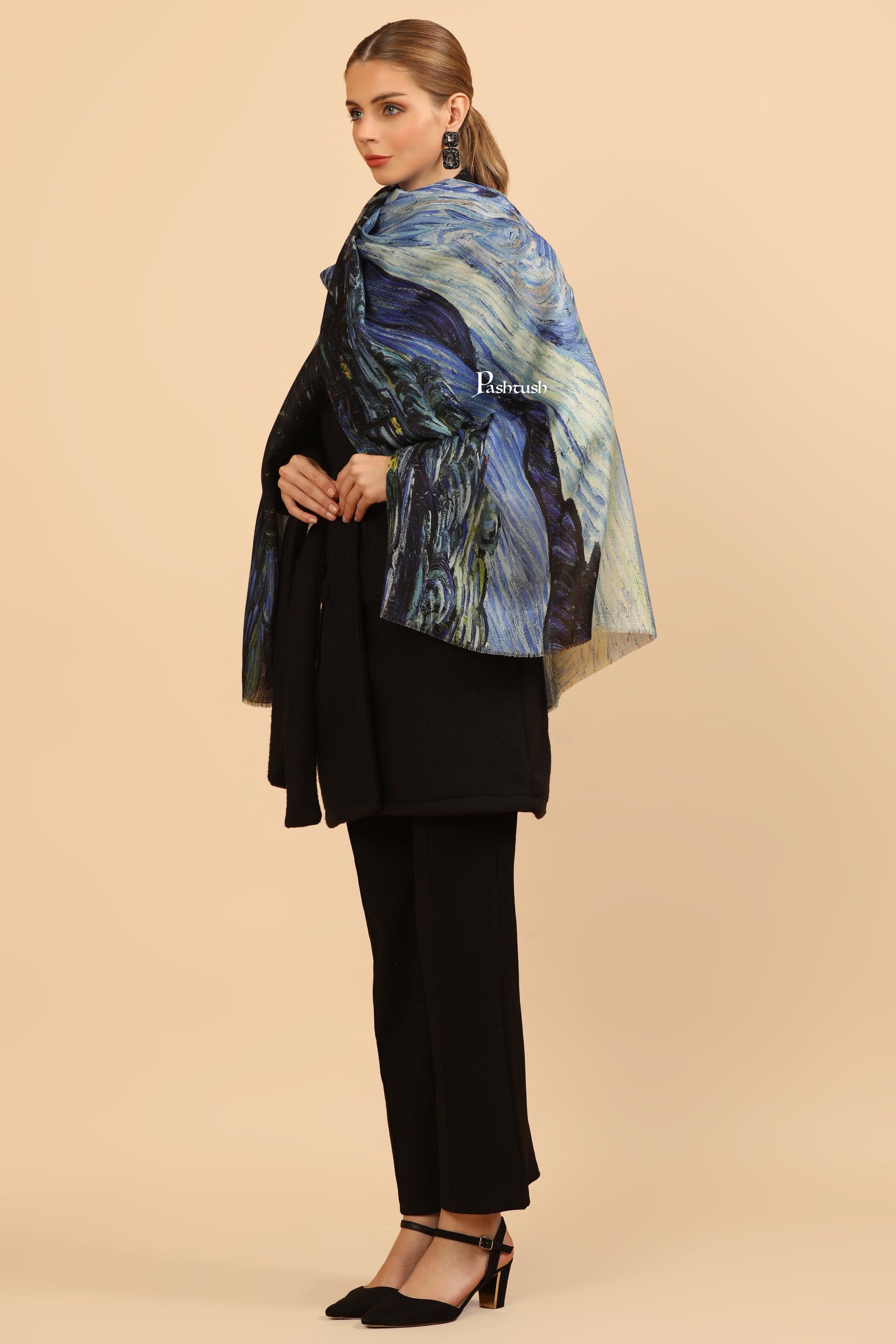 Pashtush India Womens Stoles and Scarves Scarf Pashtush Womens Extra Soft Bamboo Stole, Printed Starry Night Design, Multicolour