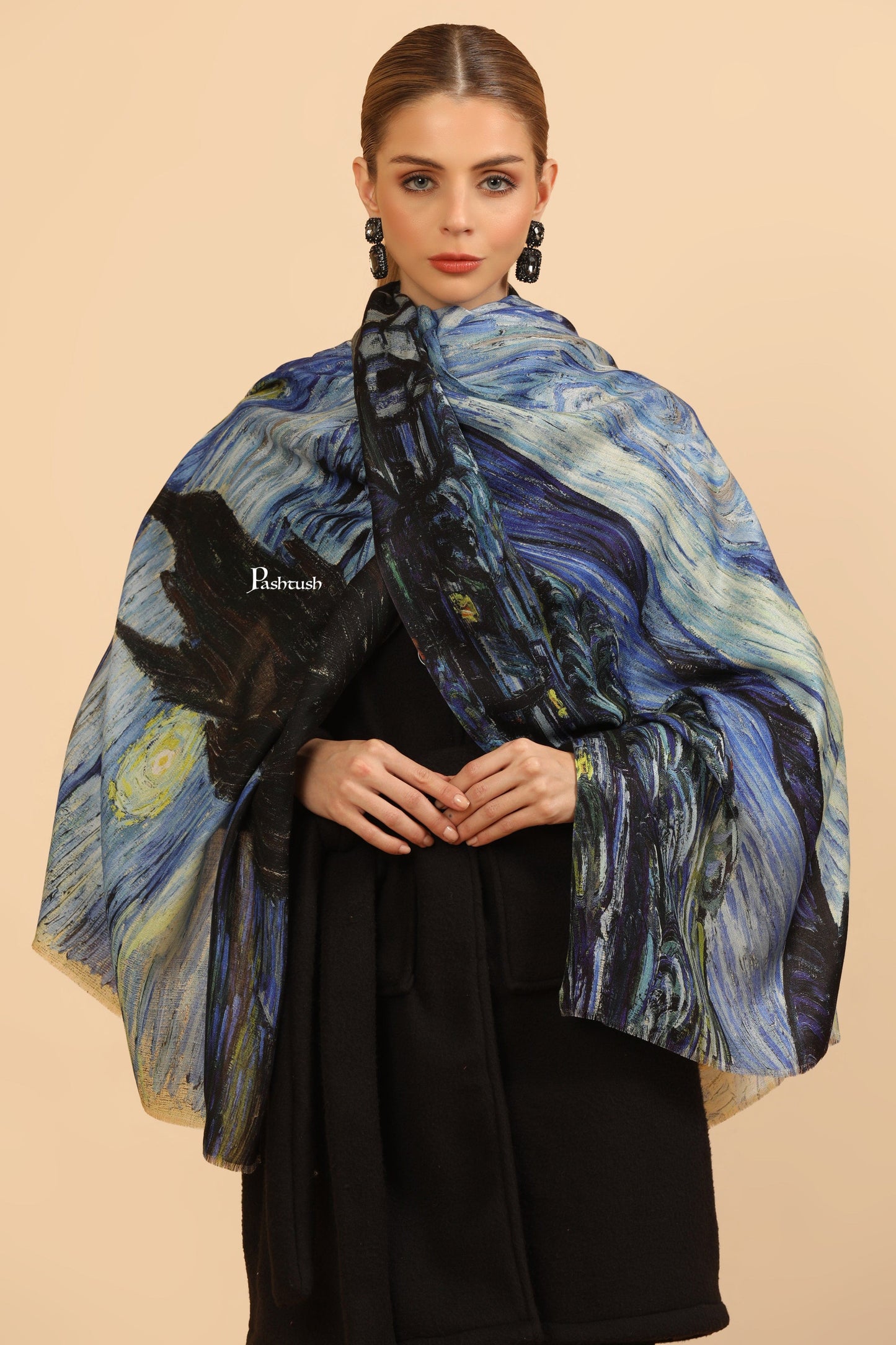 Pashtush India Womens Stoles and Scarves Scarf Pashtush Womens Extra Soft Bamboo Stole, Printed Starry Night Design, Multicolour