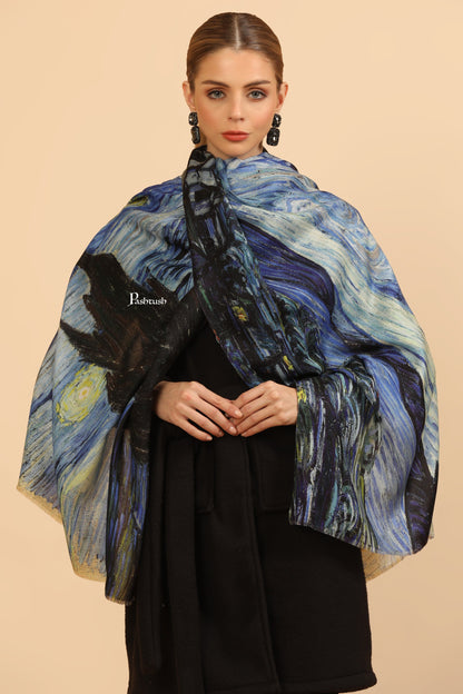 Pashtush India Womens Stoles and Scarves Scarf Pashtush Womens Extra Soft Bamboo Stole, Printed Starry Night Design, Multicolour