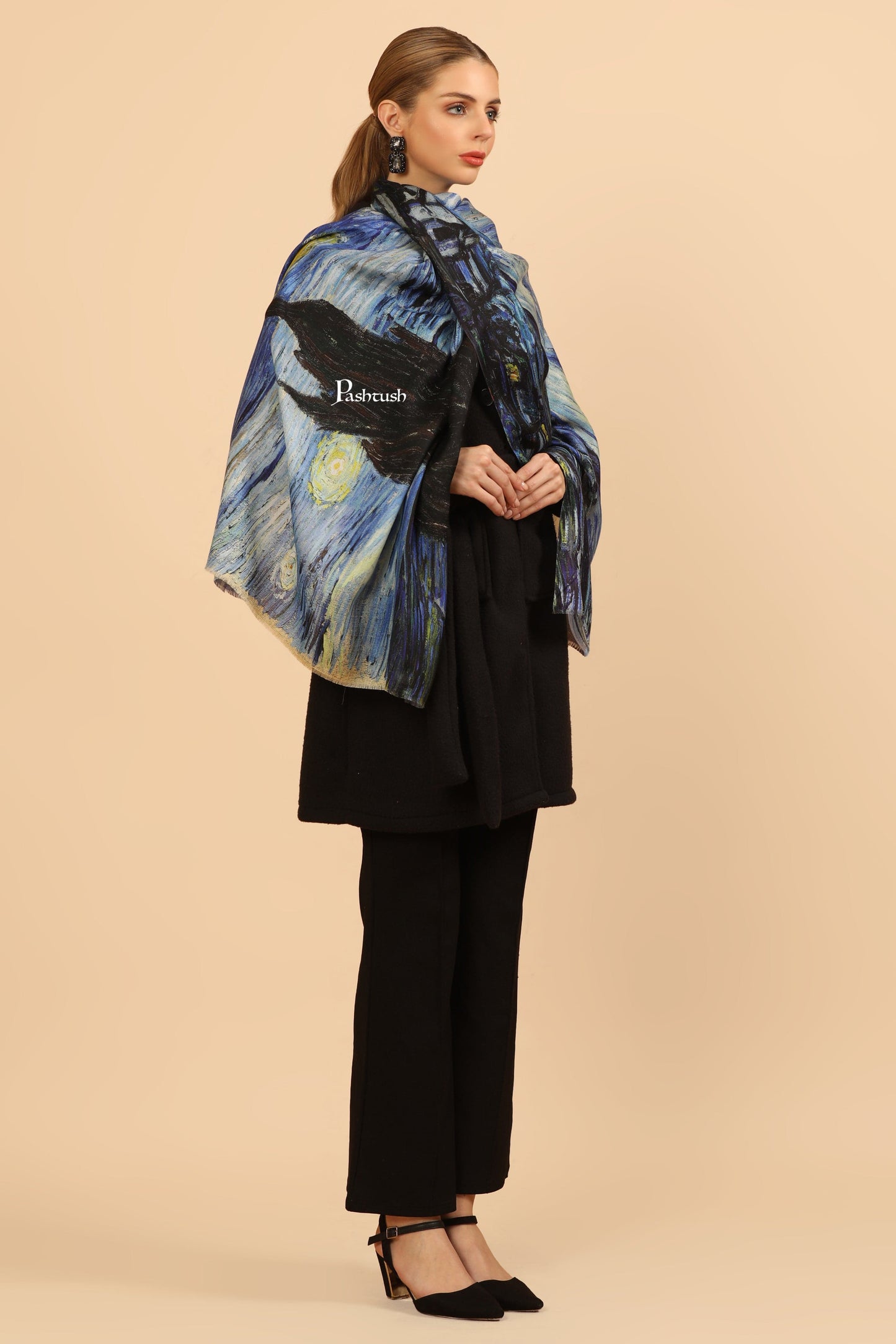 Pashtush India Womens Stoles and Scarves Scarf Pashtush Womens Extra Soft Bamboo Stole, Printed Starry Night Design, Multicolour