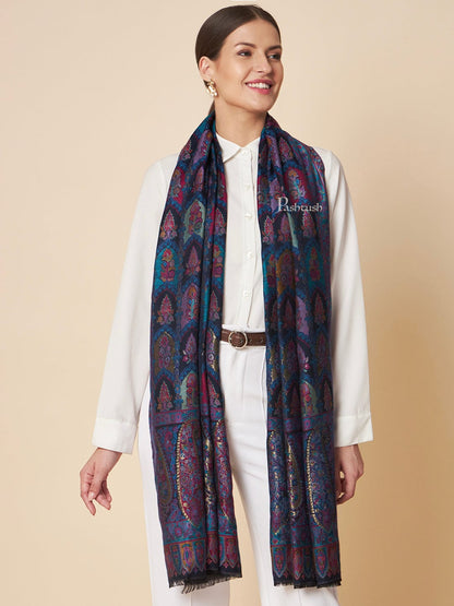 Pashtush India Womens Stoles and Scarves Scarf Pashtush Womens Extra Soft Bamboo Stole, Zari Design, Blue