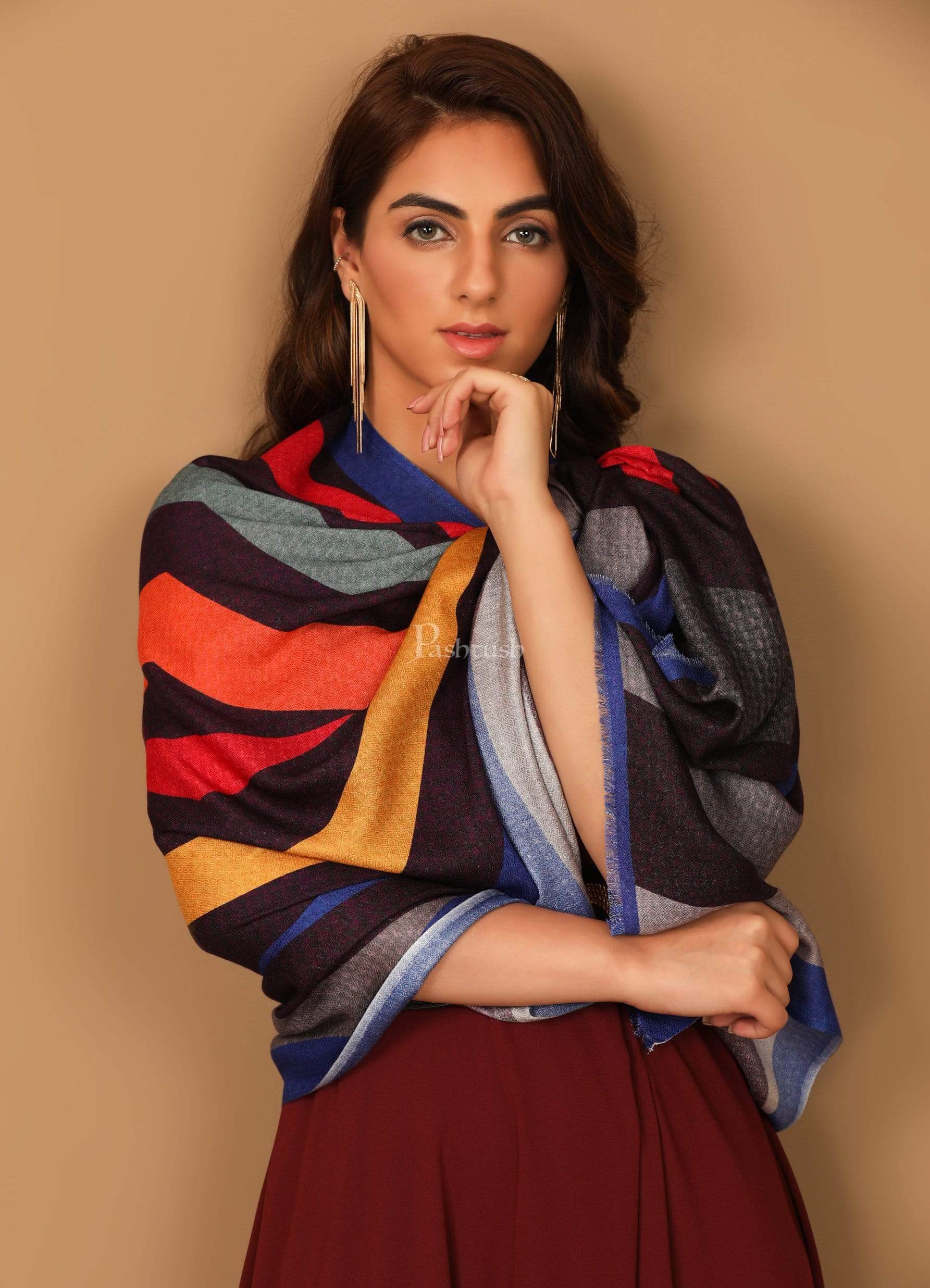 Pashtush India Womens Stoles and Scarves Scarf Pashtush Womens Extra Soft, Printed Bamboo Scarf, Bold Freedom Stripes