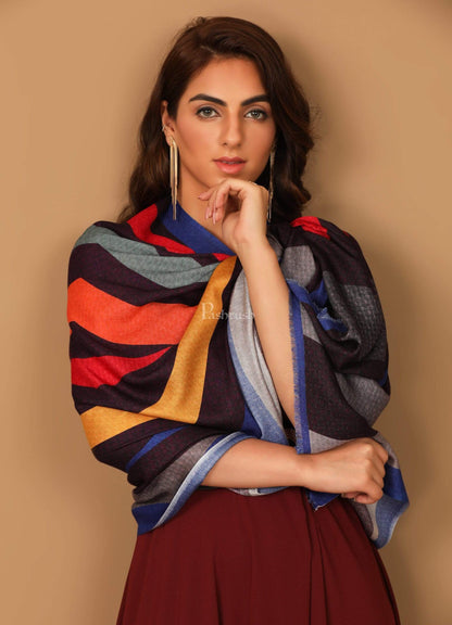 Pashtush India Womens Stoles and Scarves Scarf Pashtush Womens Extra Soft, Printed Bamboo Scarf, Bold Freedom Stripes