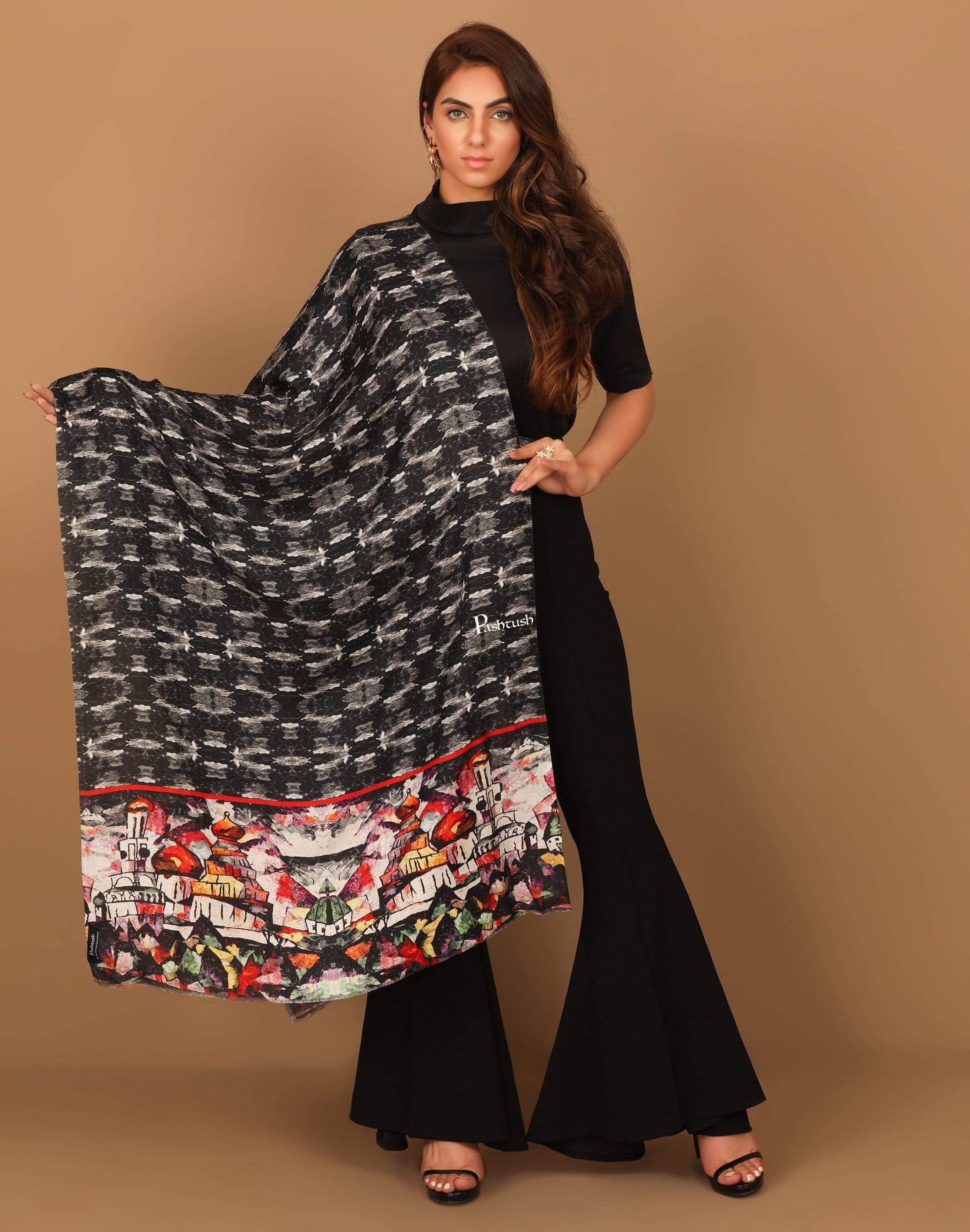 Pashtush India Stole Pashtush Womens Extra Soft, Sketch Printed Bamboo Scarf