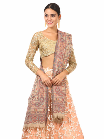 Pashtush India Womens Shawls Pashtush Womens Faux Pashmina, Ethnic Weave Shawl, Beige