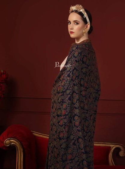 Pashtush India 100x200 Pashtush Womens Faux Pashmina Kaani Weave Shawl, Navy Blue