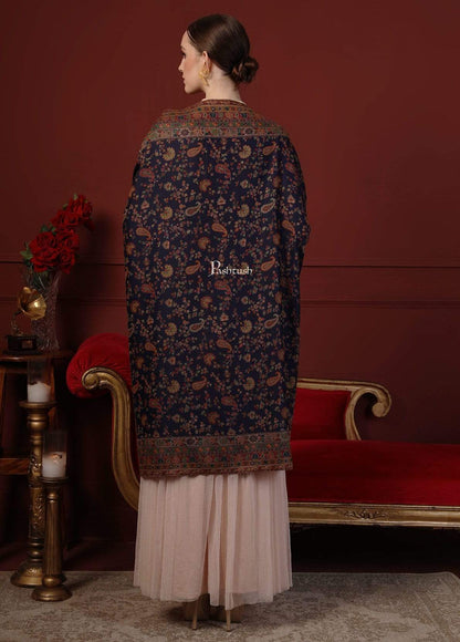 Pashtush India 100x200 Pashtush Womens Faux Pashmina Kaani Weave Shawl, Navy Blue