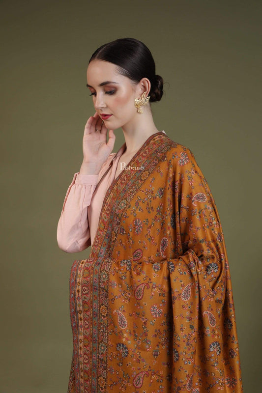 Pashtush India 100x200 Pashtush Womens Faux Pashmina, Kaani Weave Shawl, Sunflower