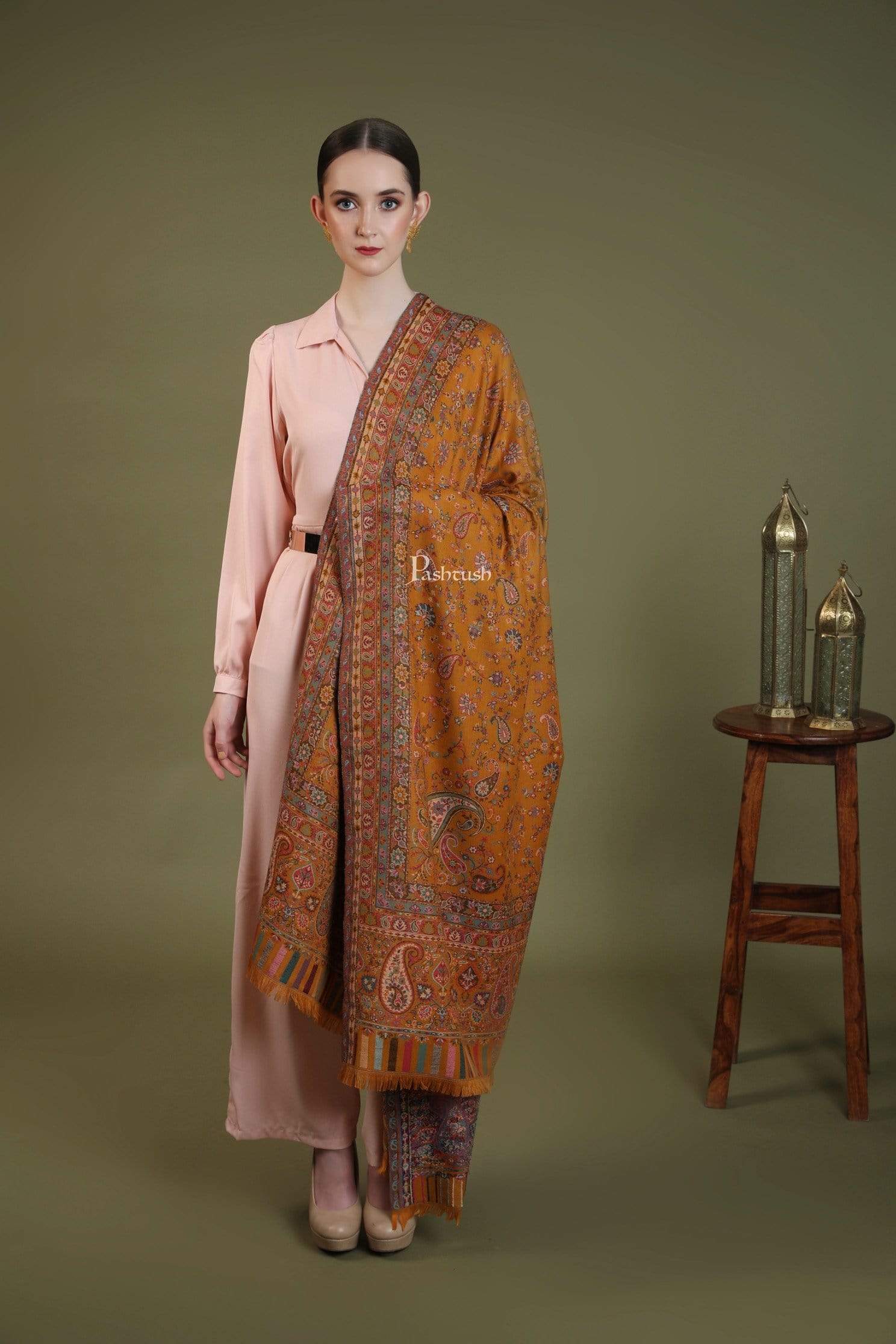 Pashtush India 100x200 Pashtush Womens Faux Pashmina, Kaani Weave Shawl, Sunflower