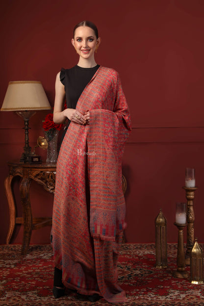 Pashtush India 100x200 Pashtush Womens Faux Pashmina Pink and Beige Jamawar Shawl